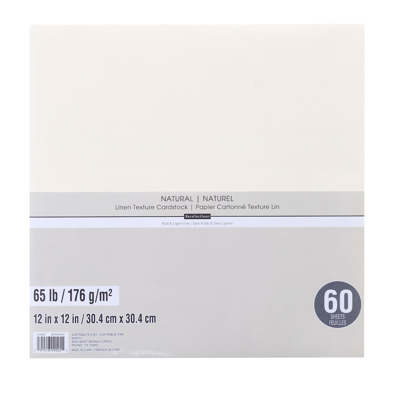 9 Packs: 60 ct. (540 total) Natural 12" x 12" Linen Texture Cardstock by Recollections™